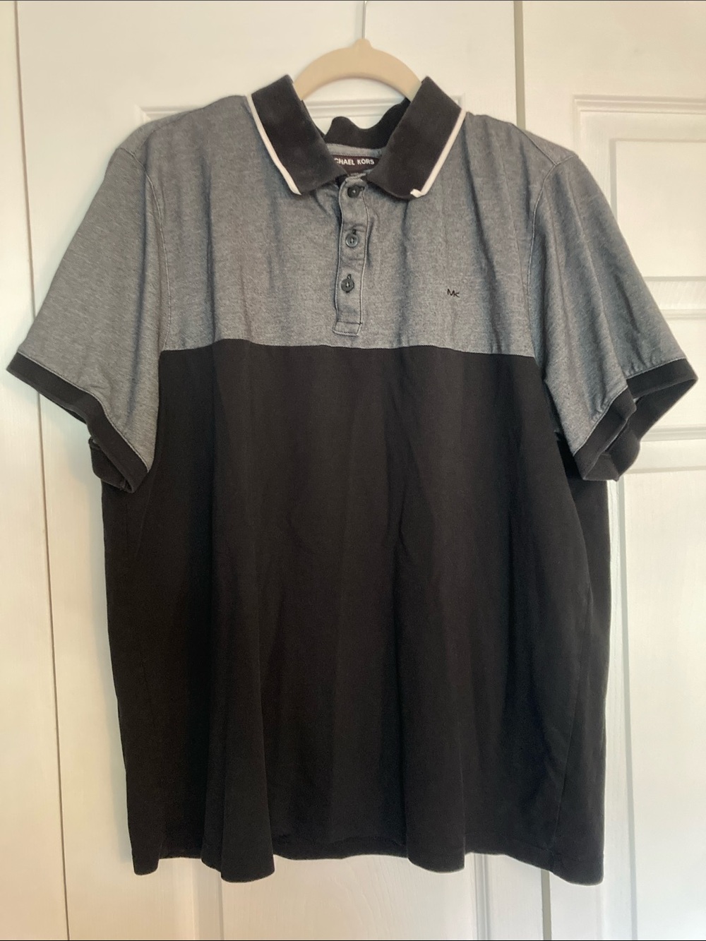 Michael Kors Men’s Gray and Black Colorblock Polo
